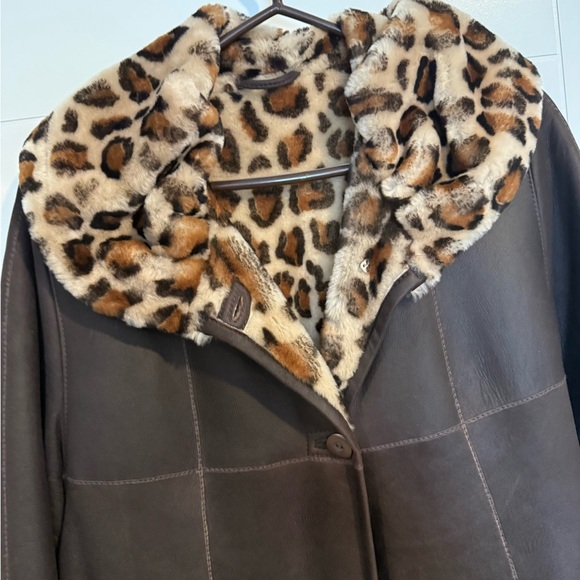 Vintage brown lamb leather leopard women’s jacket reversible - size 40 medium - Picture 3 of 8